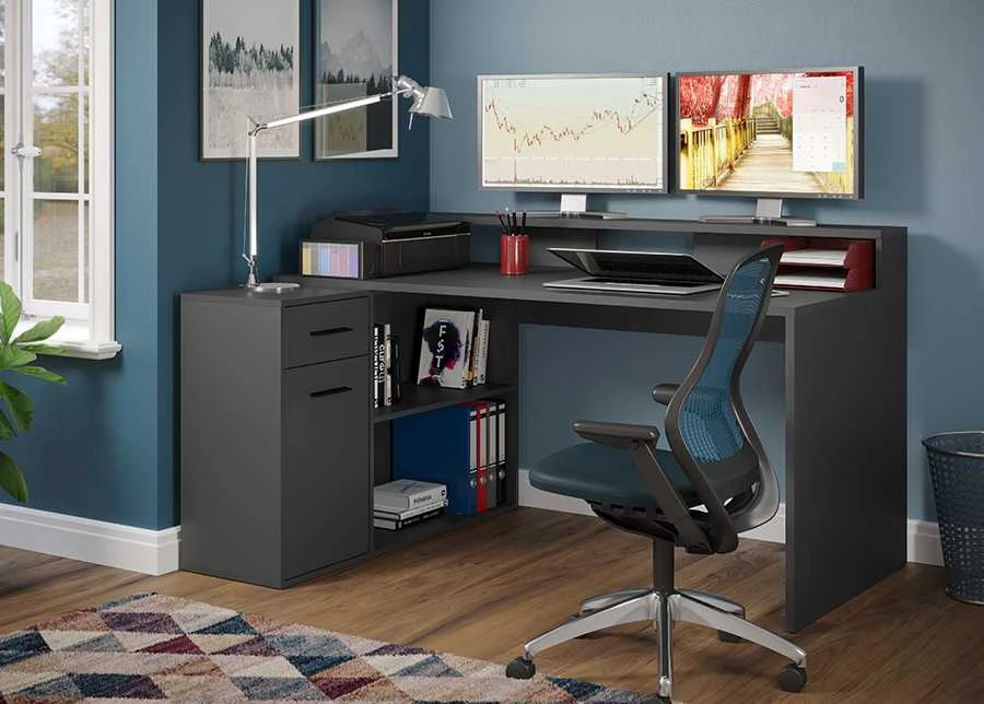 Rašomasis stalas Gamer, 160 x 115 x 92 cm, matinis antracitas