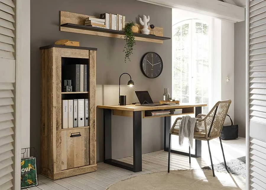 Rašomasis stalas Sherwood, 125 x 60 x 76 cm, ruda / pilka
