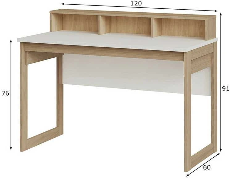 Rašomasis stalas Stranda, 120 x 60 x 91(76) cm, balta / ąžuolas
