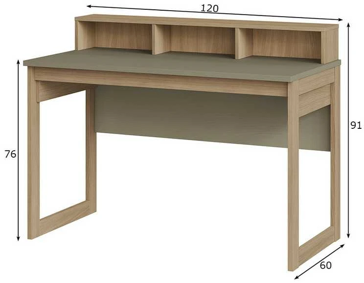 Rašomasis stalas Stranda, 120 x 60 x 91(76) cm, pilkai žalia / ąžuolas