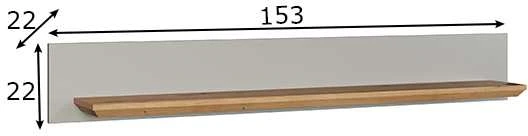 Sieninė lentyna Landside, 153 x 22 x 22 cm, šviesiai pilka / ąžuolas