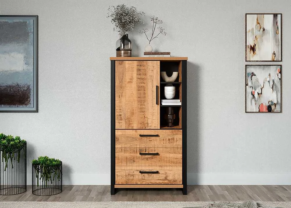 Spinta Enna, 87 x 45 x 155 cm, mango / juoda