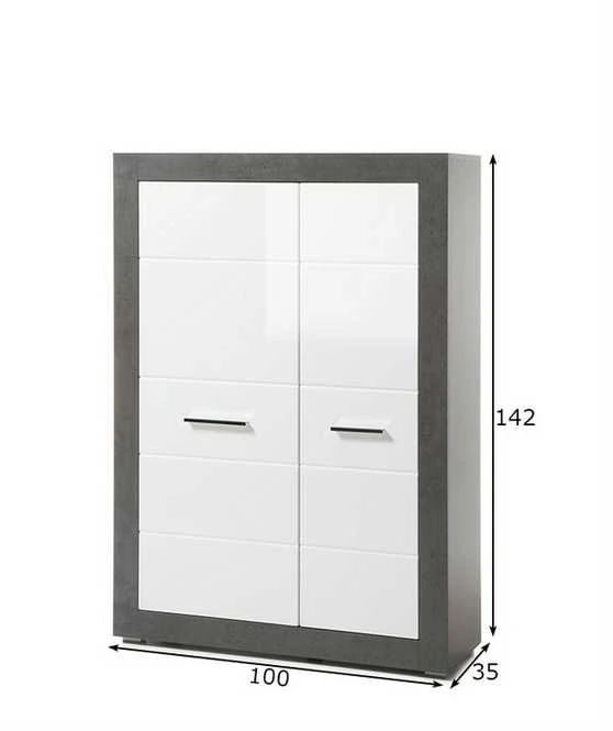 Spinta Etero, 100 x 35 x 142 cm, tamsiai pilka / baltas blizgesys