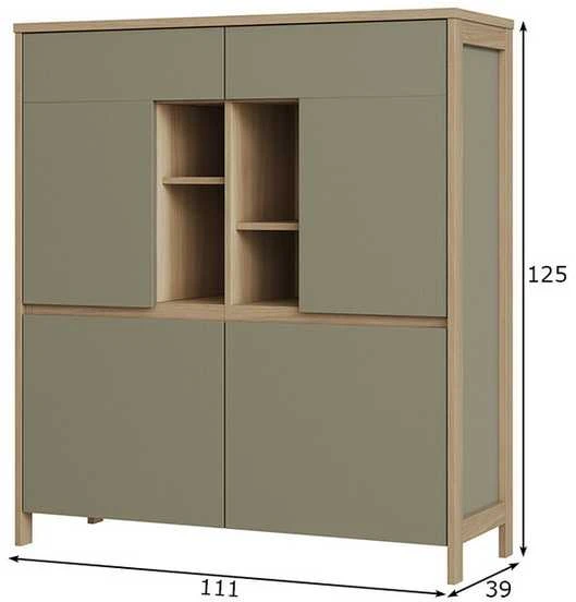 Spinta Stranda, 111 x 39 x 125 cm, pilkai žalia / ąžuolas