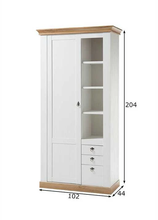 Spinta Landhaus, 102 x 44 x 204 cm, baltoji pušis / ąžuolas