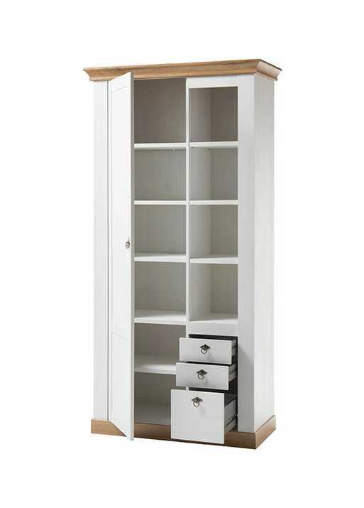 Spinta Landhaus, 102 x 44 x 204 cm, baltoji pušis / ąžuolas