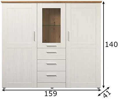 Spinta Shade, 159 x 41 x 140 cm, balta pušis / ąžuolas