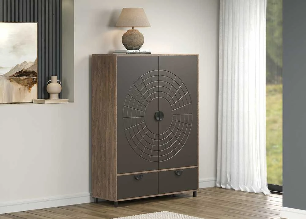 Spintelė Fusion, 120 x 42 x 163 cm, pilka / ruda