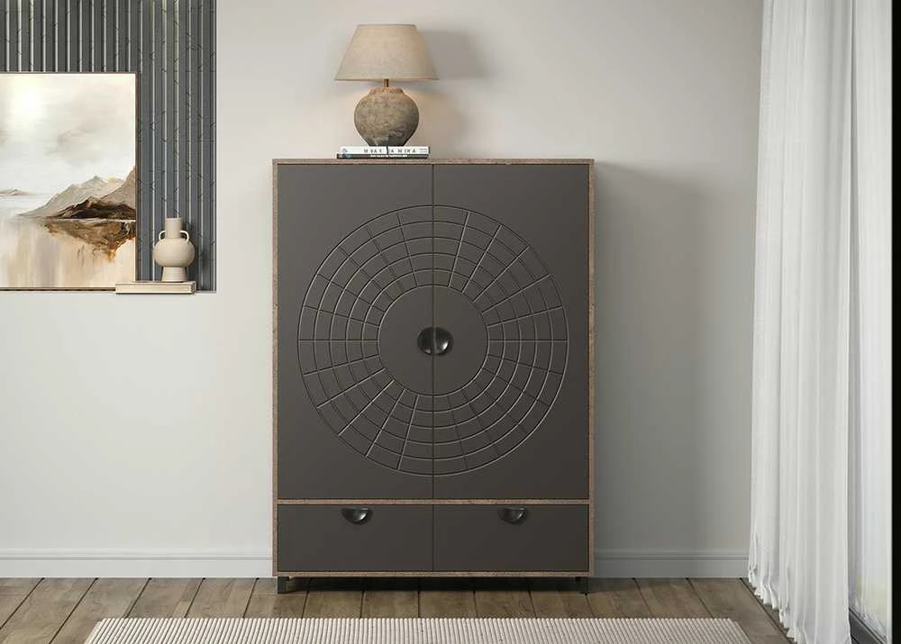 Spintelė Fusion, 120 x 42 x 163 cm, pilka / ruda