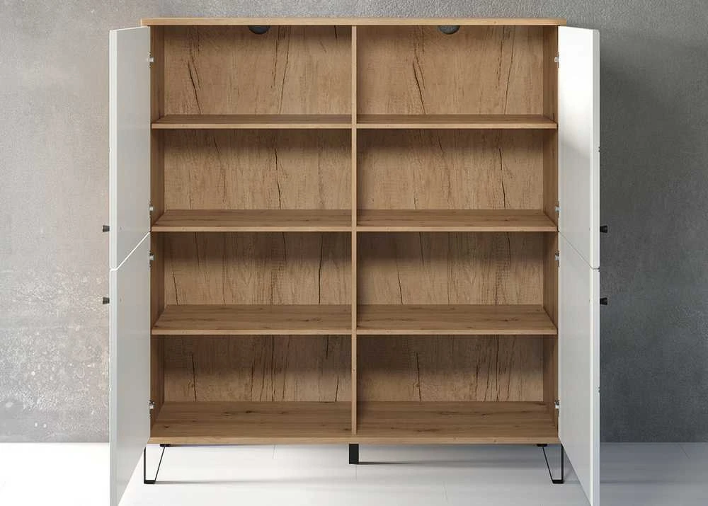 Spintelė Touch, 123 x 40 x 136 cm, matinė balta / ąžuolas