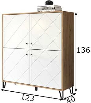 Spintelė Touch, 123 x 40 x 136 cm, matinė balta / ąžuolas