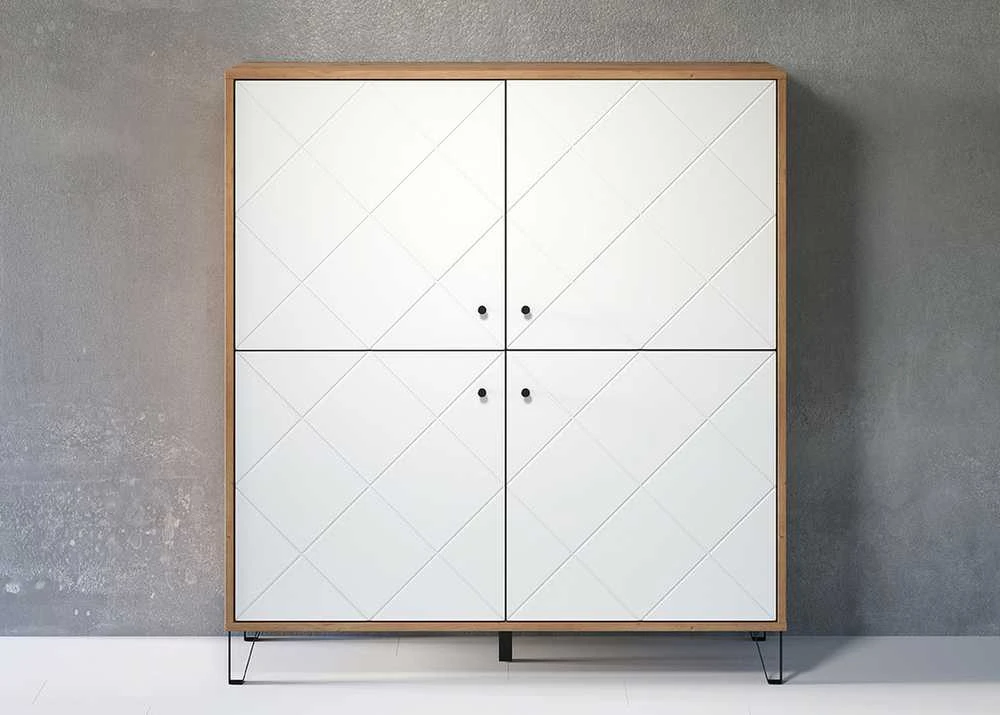 Spintelė Touch, 123 x 40 x 136 cm, matinė balta / ąžuolas