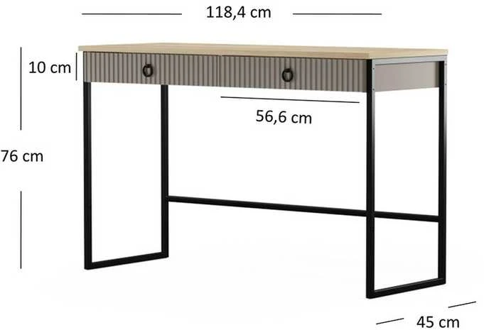 Tualetinis staliukas Lucrezia, 118 x 45 x 76 cm, pilka / ąžuolas