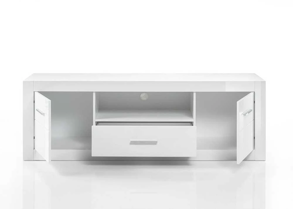 TV staliukas Bianco, 180 x 45 x 61 cm, baltas blizgesys