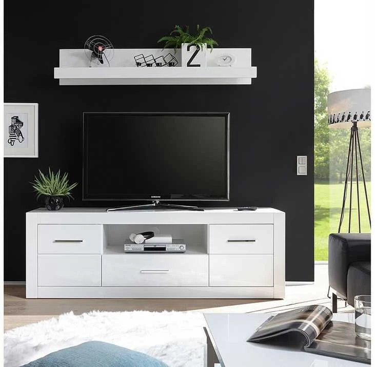 TV staliukas Bianco, 180 x 45 x 61 cm, baltas blizgesys