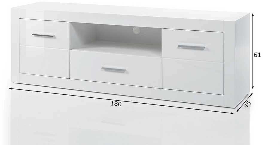 TV staliukas Bianco, 180 x 45 x 61 cm, baltas blizgesys