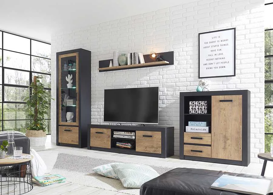 TV staliukas Brügge, 153 x 42 x 49 cm, kaštonas / pilka