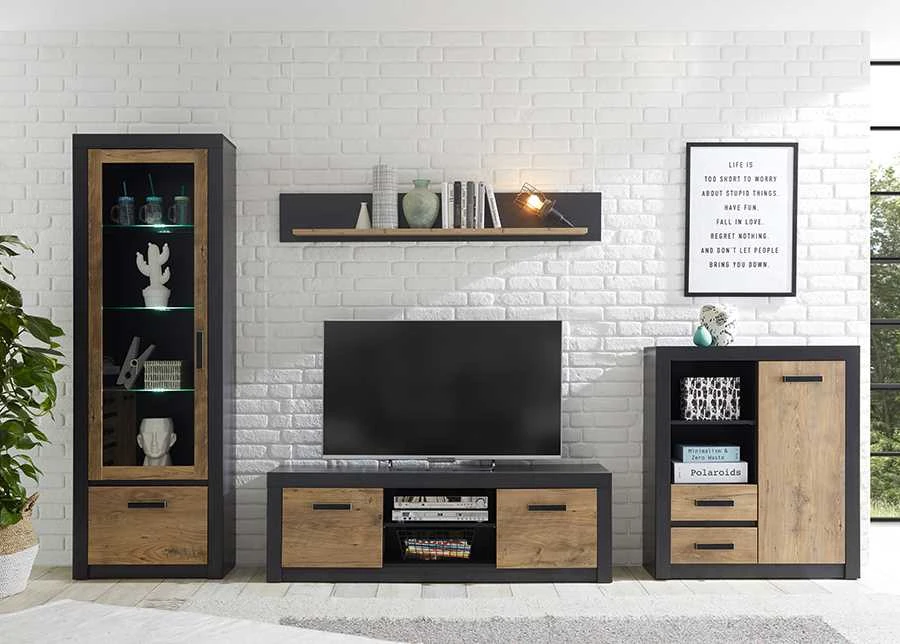 TV staliukas Brügge, 153 x 42 x 49 cm, kaštonas / pilka