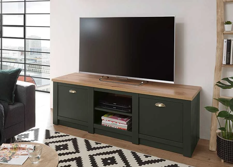 TV staliukas Cambridge, 152 x 45 x 51 cm, žalia / ąžuolinė