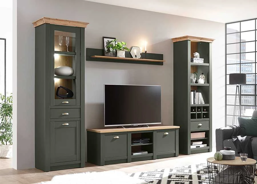 TV staliukas Cambridge, 152 x 45 x 51 cm, žalia / ąžuolinė