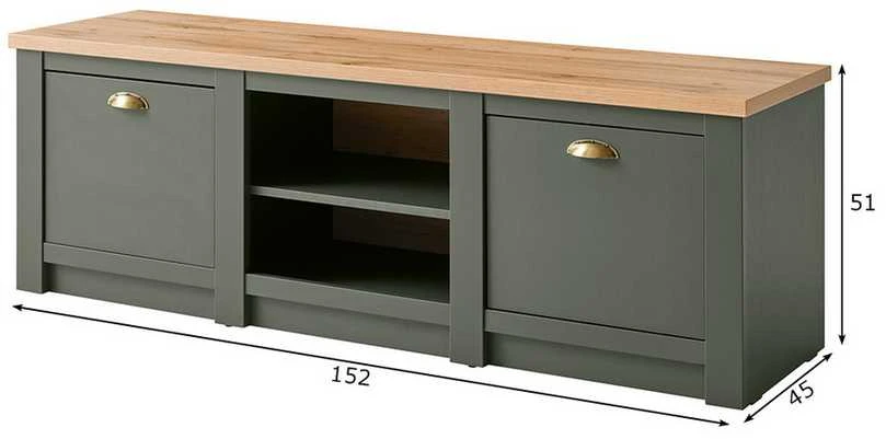 TV staliukas Cambridge, 152 x 45 x 51 cm, žalia / ąžuolinė