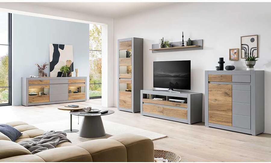 TV staliukas TV stovas Casablanca, 150 cm, ąžuolinė/matinė pilka