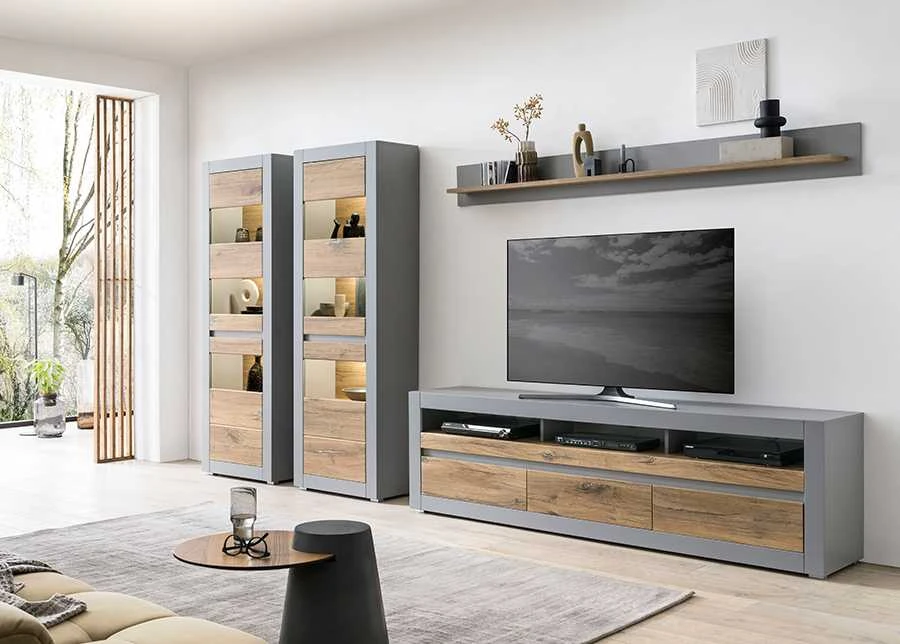 TV staliukas TV stovas Casablanca, 217 cm, ąžuolinė/matinė pilka