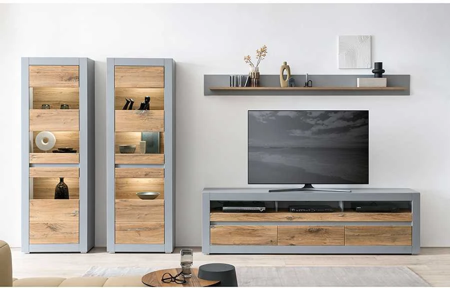 TV staliukas TV stovas Casablanca, 217 cm, ąžuolinė/matinė pilka