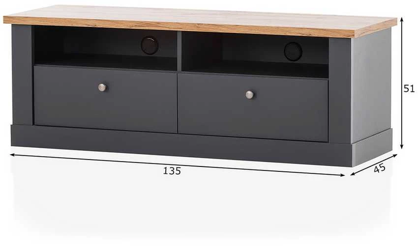 TV staliukas Catania, 135 x 45 x 51 cm, ąžuolinė / antracitas