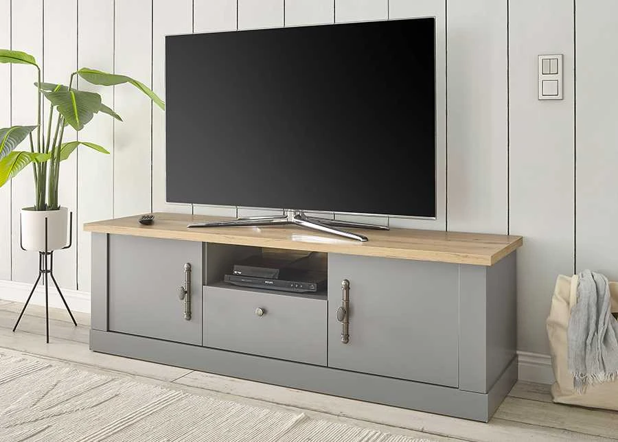 TV staliukas Chambord, 155 x 44 x 48 cm, šviesiai pilka / ąžuolinė