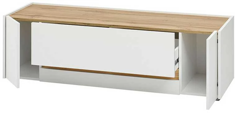 TV staliukas City, 140 x 44 x 42 cm, balta / ąžuolinė