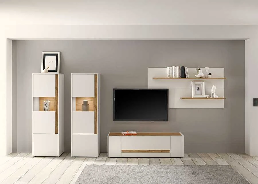 TV staliukas City, 140 x 44 x 42 cm, balta / ąžuolinė