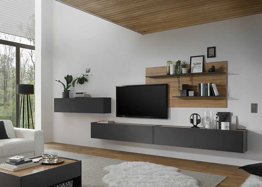TV staliukas City, 150 x 30 x 35 cm, antracitas / ąžuolinė