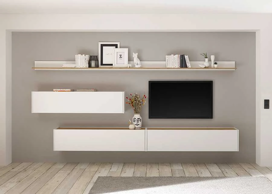 TV staliukas City, 150 x 30 x 35 cm, balta / ąžuolinė