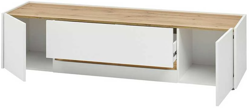 TV staliukas City, 170 x 45 x 42 cm, balta / ąžuolinė