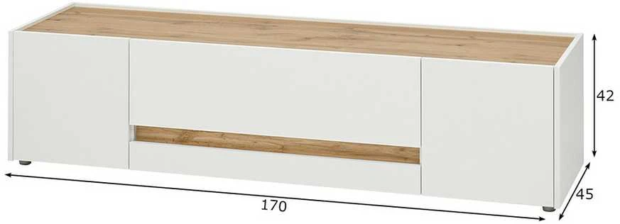 TV staliukas City, 170 x 45 x 42 cm, balta / ąžuolinė