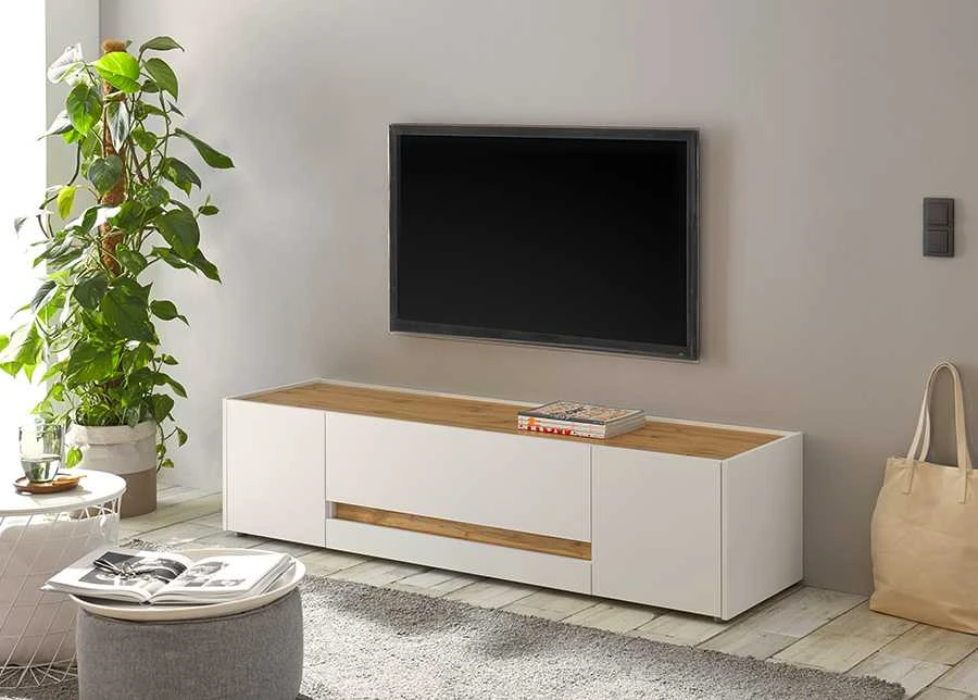 TV staliukas City, 170 x 45 x 42 cm, balta / ąžuolinė