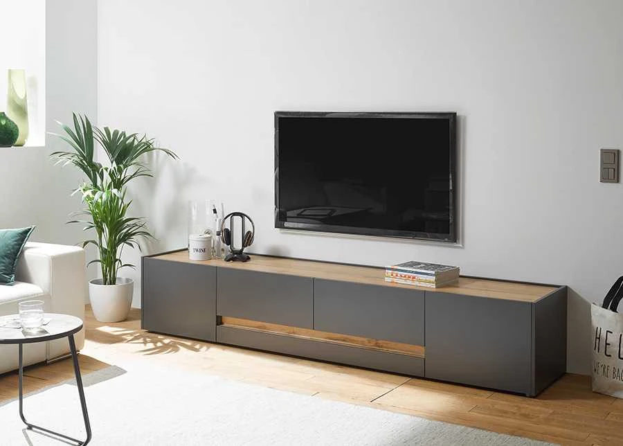 TV staliukas City, 223 x 45 x 42 cm, antracitas / ąžuolinė