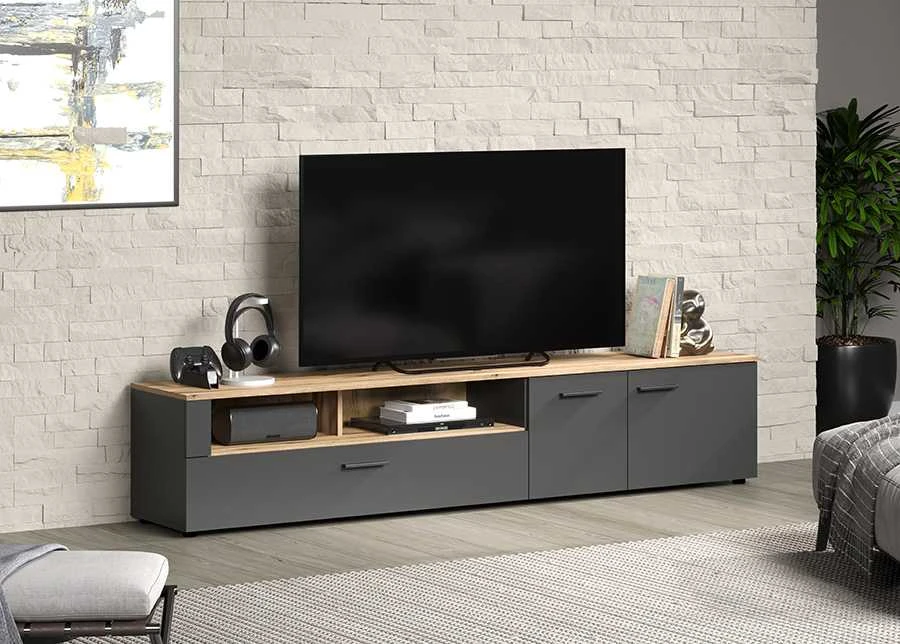 TV staliukas Esteban, 210 x 41 x 43 cm, antracitas / ąžuolas