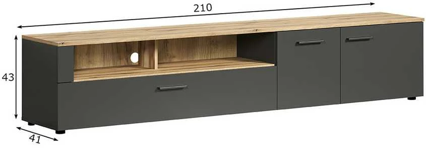 TV staliukas Esteban, 210 x 41 x 43 cm, antracitas / ąžuolas