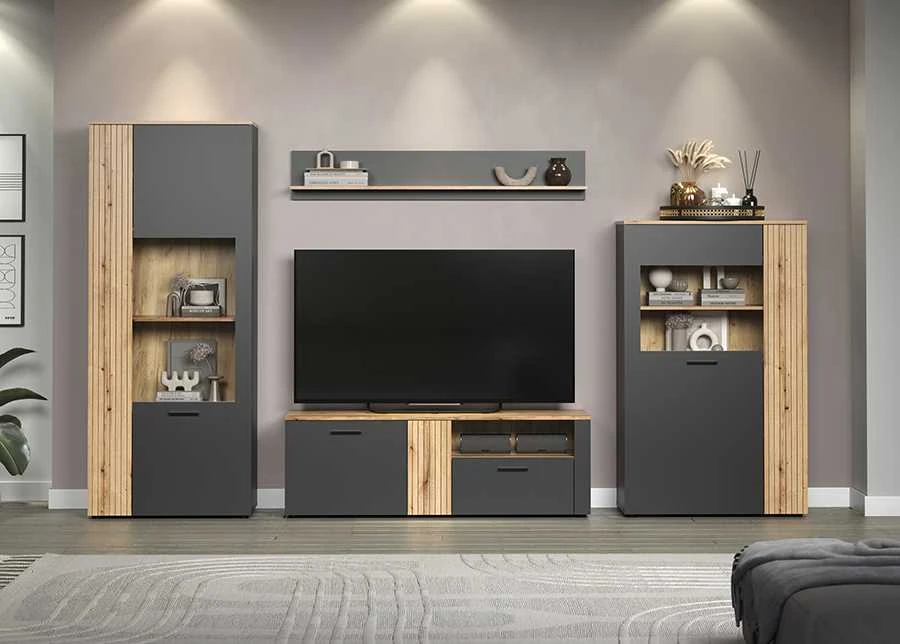 TV staliukas Esteban, 150 x 42 x 50 cm, antracitas / ąžuolas