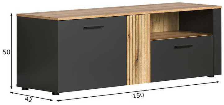 TV staliukas Esteban, 150 x 42 x 50 cm, antracitas / ąžuolas