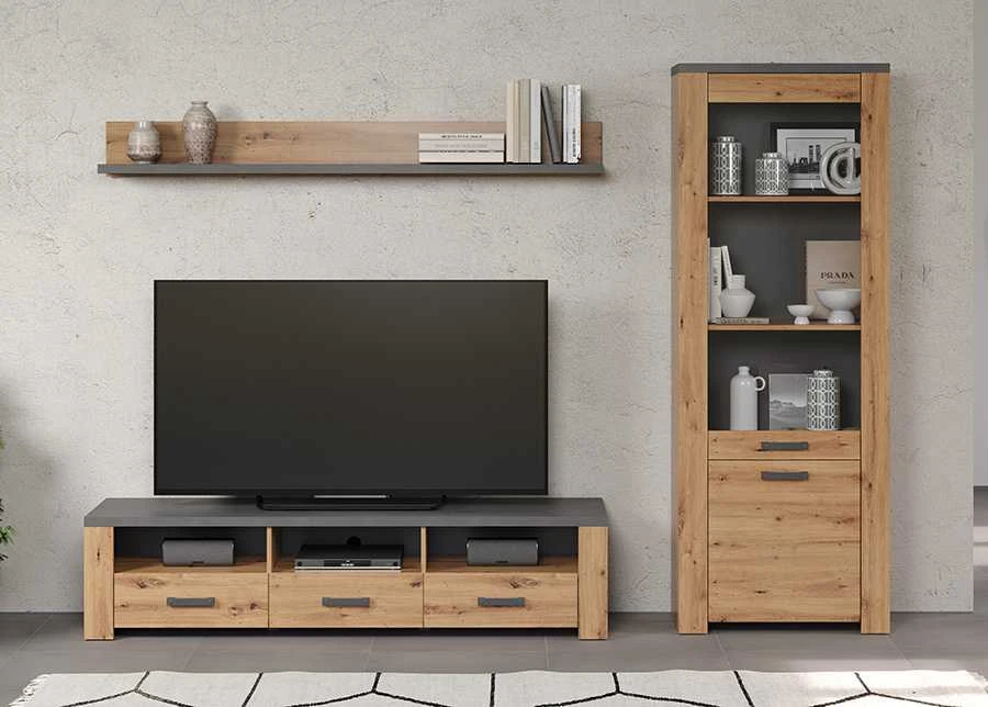TV staliukas Follow, 180 x 50 x 43 cm, ąžuolas / pilka