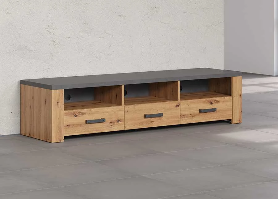 TV staliukas Follow, 180 x 50 x 43 cm, ąžuolas / pilka