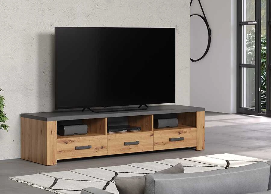 TV staliukas Follow, 180 x 50 x 43 cm, ąžuolas / pilka