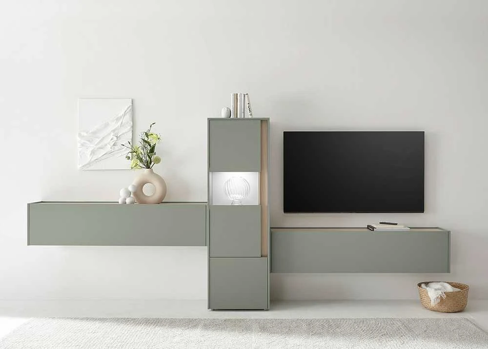TV staliukas City, 150 x 30 x 35 cm, tamsiai žalia / ąžuolas