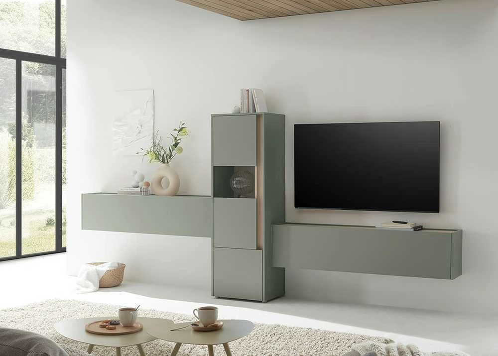 TV staliukas City, 150 x 30 x 35 cm, tamsiai žalia / ąžuolas
