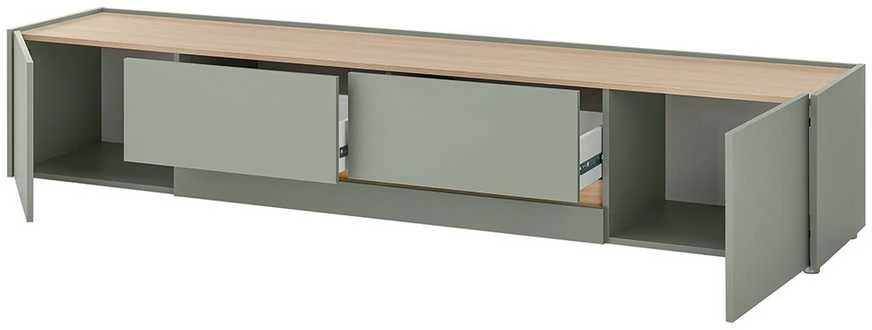 TV staliukas City, 224 x 45 x 42 cm, tamsiai žalia / ąžuolas