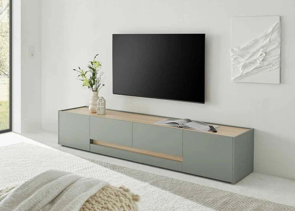 TV staliukas City, 224 x 45 x 42 cm, tamsiai žalia / ąžuolas