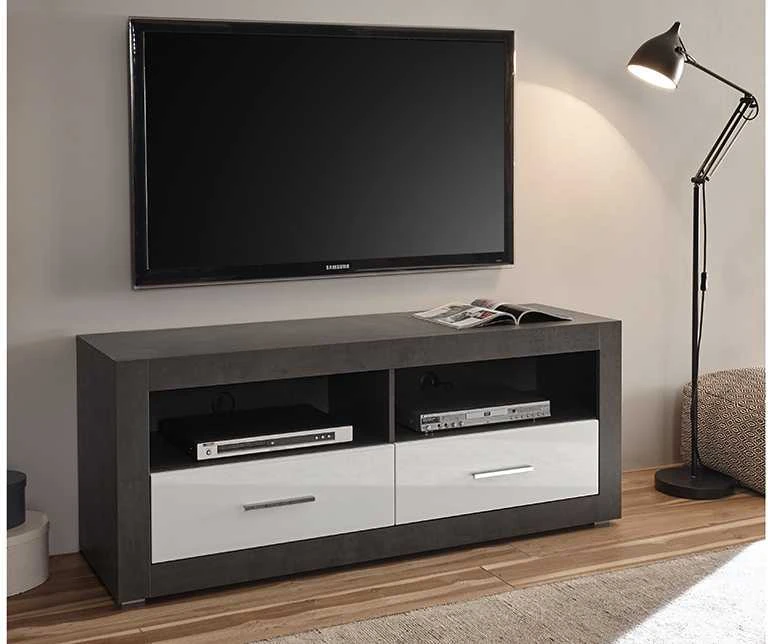 TV staliukas Etero, 150 x 45 x 61 cm, tamsiai pilka / baltas blizgesys